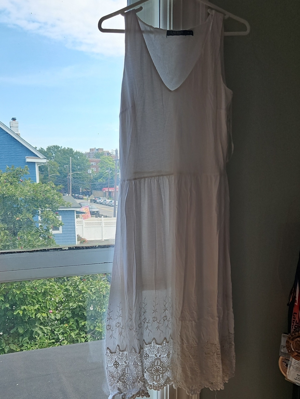 Lauren Ralph Lauren White Sleeveless Cotton Sundress with Crochet Hem